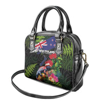 New Zealand Christmas Shoulder Handbag Meri Kirihimete-Tuatara and Pohutukawa Black Color LT03 - Polynesian Pride