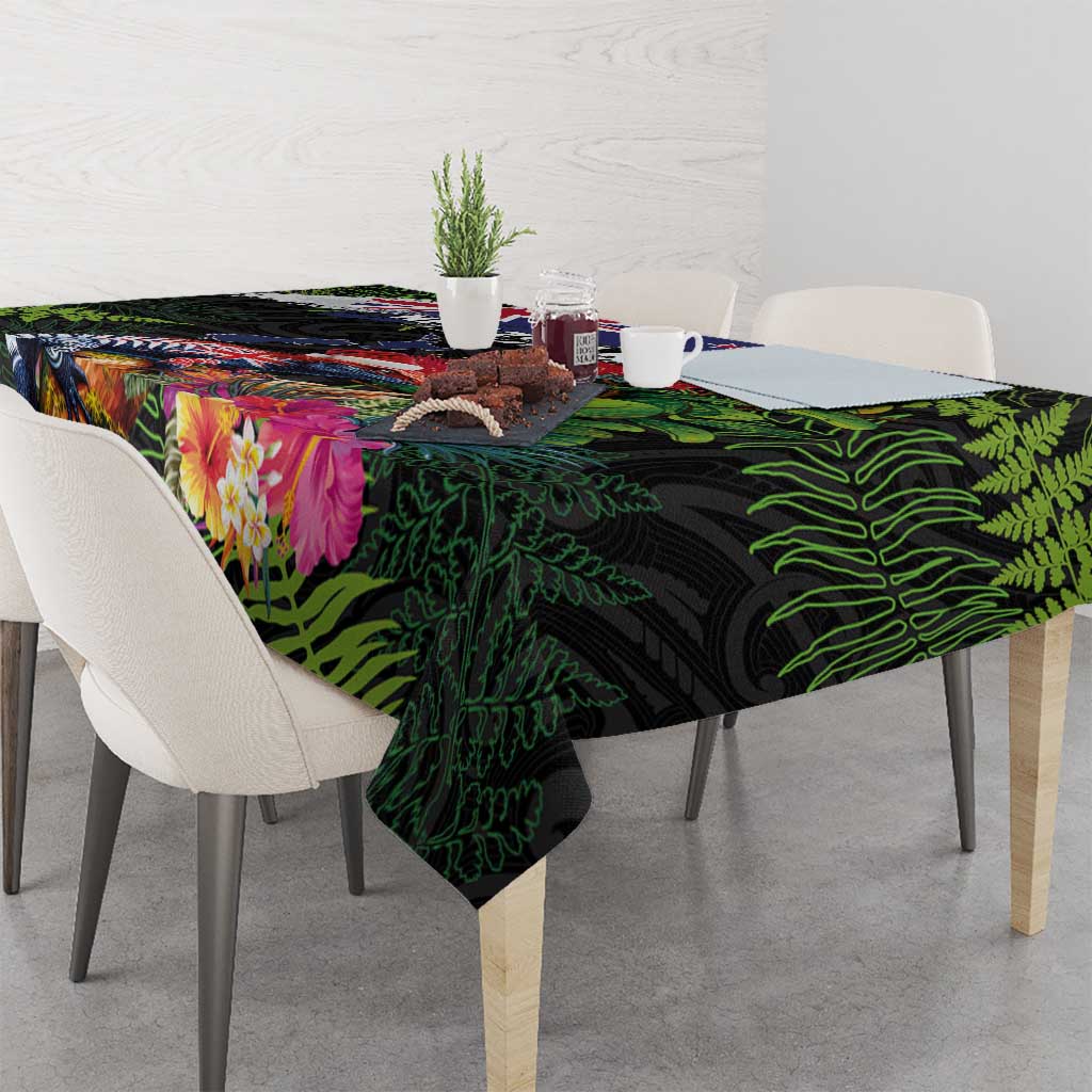 New Zealand Christmas Tablecloth Meri Kirihimete-Tuatara and Pohutukawa Black Color LT03 - Polynesian Pride