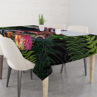 New Zealand Christmas Tablecloth Meri Kirihimete-Tuatara and Pohutukawa Black Color LT03 - Polynesian Pride