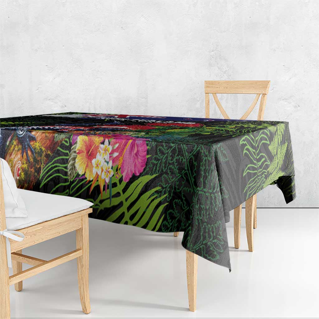 New Zealand Christmas Tablecloth Meri Kirihimete-Tuatara and Pohutukawa Black Color LT03 - Polynesian Pride