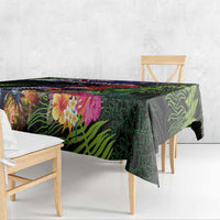 New Zealand Christmas Tablecloth Meri Kirihimete-Tuatara and Pohutukawa Black Color LT03 - Polynesian Pride