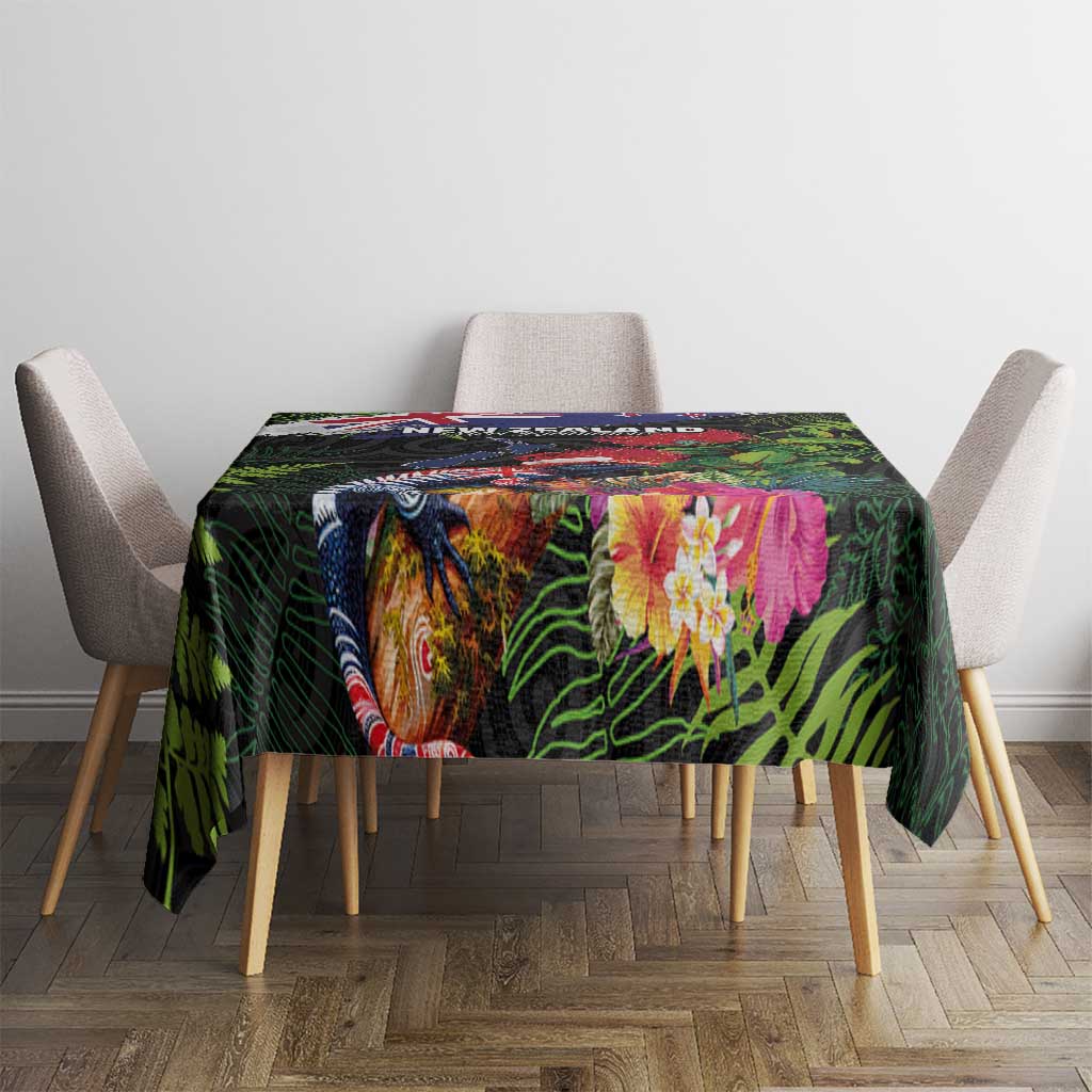 New Zealand Christmas Tablecloth Meri Kirihimete-Tuatara and Pohutukawa Black Color LT03 - Polynesian Pride