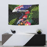 New Zealand Christmas Tapestry Meri Kirihimete-Tuatara and Pohutukawa Black Color LT03 - Polynesian Pride
