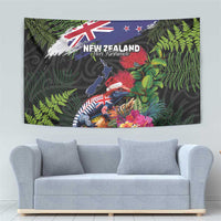 New Zealand Christmas Tapestry Meri Kirihimete-Tuatara and Pohutukawa Black Color LT03 - Polynesian Pride