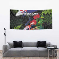 New Zealand Christmas Tapestry Meri Kirihimete-Tuatara and Pohutukawa Black Color LT03 - Polynesian Pride