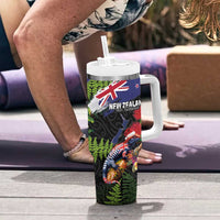 New Zealand Christmas Tumbler With Handle Meri Kirihimete-Tuatara and Pohutukawa Black Color LT03 - Polynesian Pride