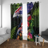 New Zealand Christmas Window Curtain Meri Kirihimete-Tuatara and Pohutukawa Black Color LT03 With Grommets Black - Polynesian Pride
