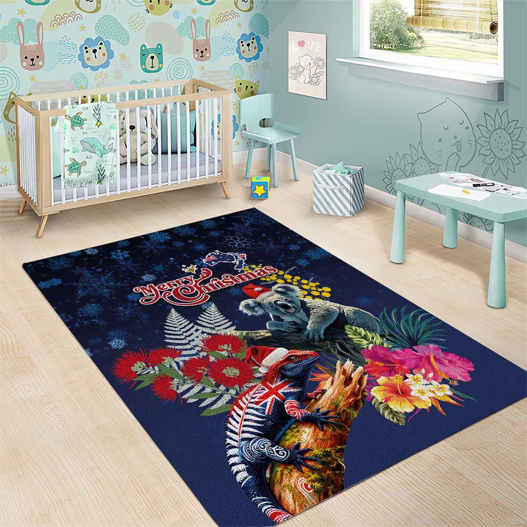 Australia and New Zealand Area Rug Merry Christmas-Tuatara and Koala with Plants Xmas Style