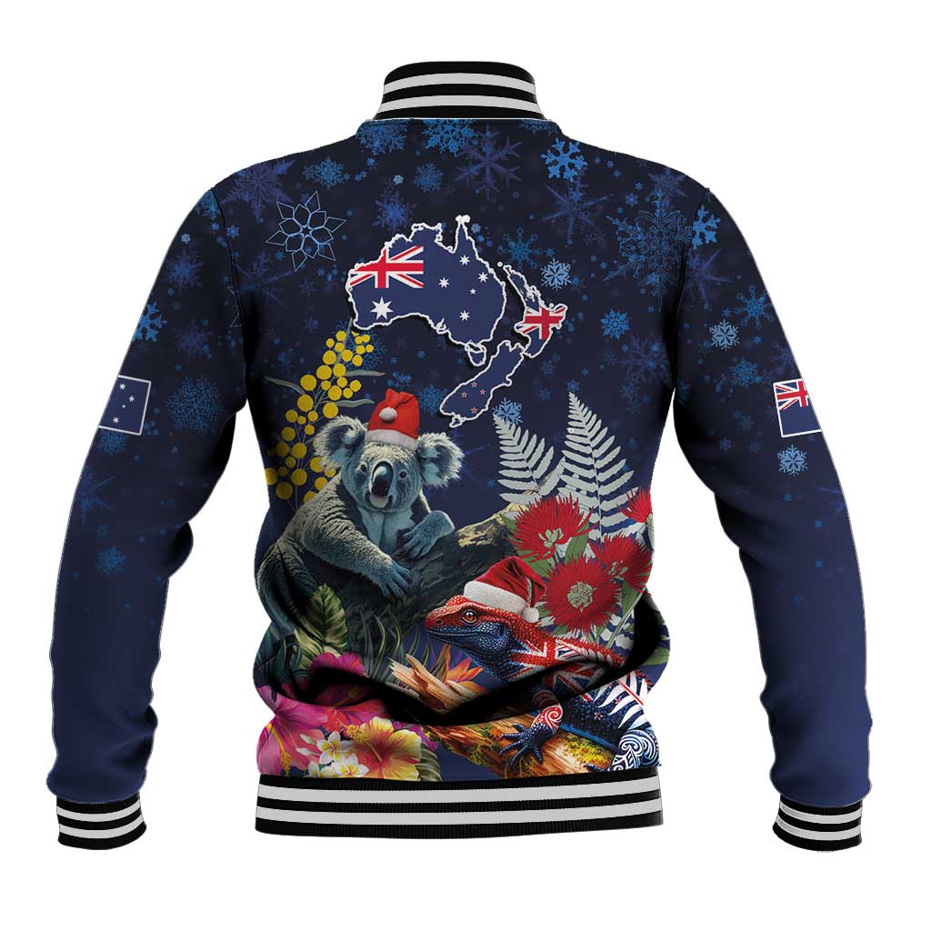 Australia and New Zealand Baseball Jacket Merry Christmas-Tuatara and Koala with Plants Xmas Style LT03 - Polynesian Pride