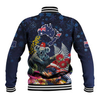 Australia and New Zealand Baseball Jacket Merry Christmas-Tuatara and Koala with Plants Xmas Style LT03 - Polynesian Pride