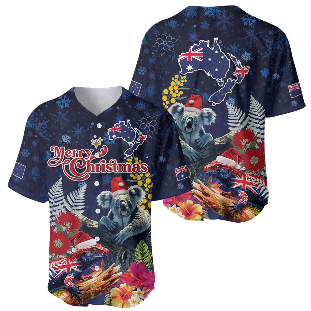 Australia and New Zealand Baseball Jersey Merry Christmas-Tuatara and Koala with Plants Xmas Style LT03 - Polynesian Pride