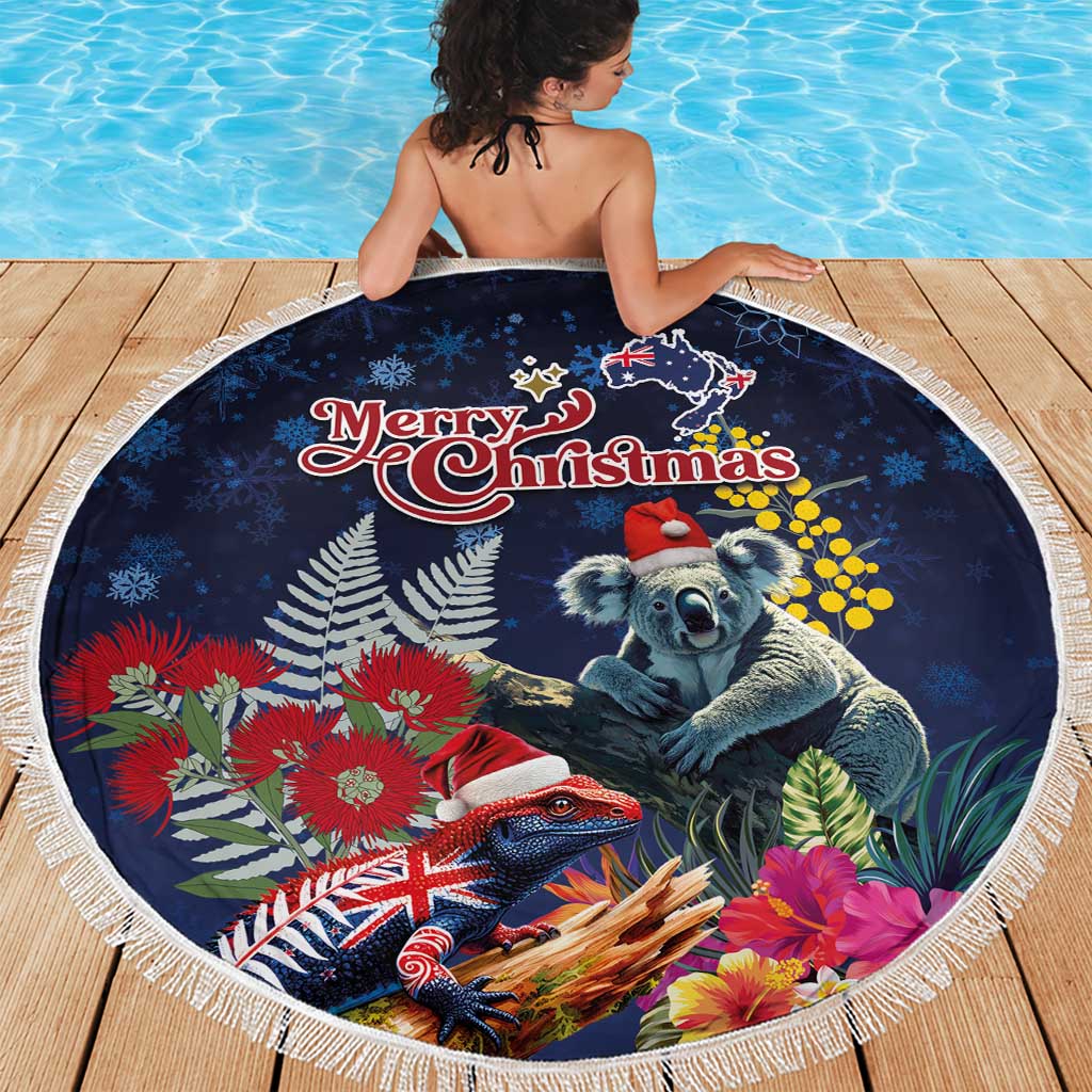 Australia and New Zealand Beach Blanket Merry Christmas-Tuatara and Koala with Plants Xmas Style LT03 - Polynesian Pride