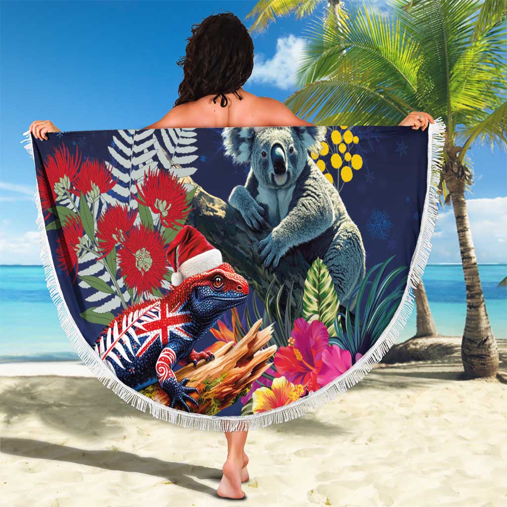 Australia and New Zealand Beach Blanket Merry Christmas-Tuatara and Koala with Plants Xmas Style LT03 - Polynesian Pride