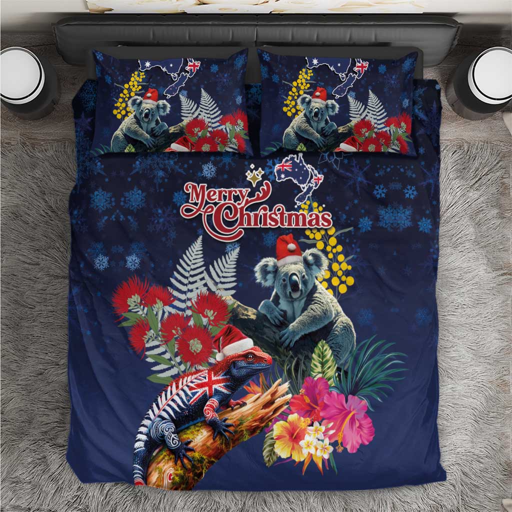 Australia and New Zealand Bedding Set Merry Christmas-Tuatara and Koala with Plants Xmas Style LT03 Navy - Polynesian Pride