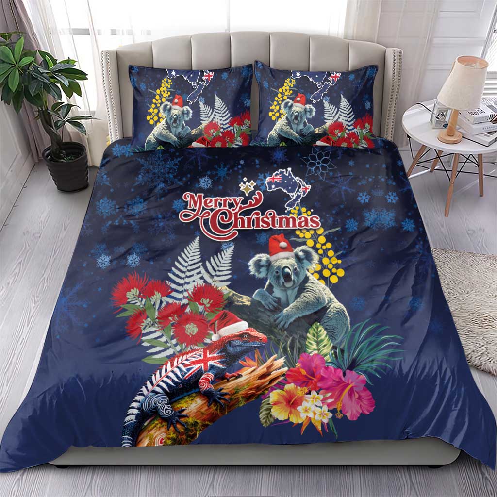 Australia and New Zealand Bedding Set Merry Christmas-Tuatara and Koala with Plants Xmas Style LT03 - Polynesian Pride