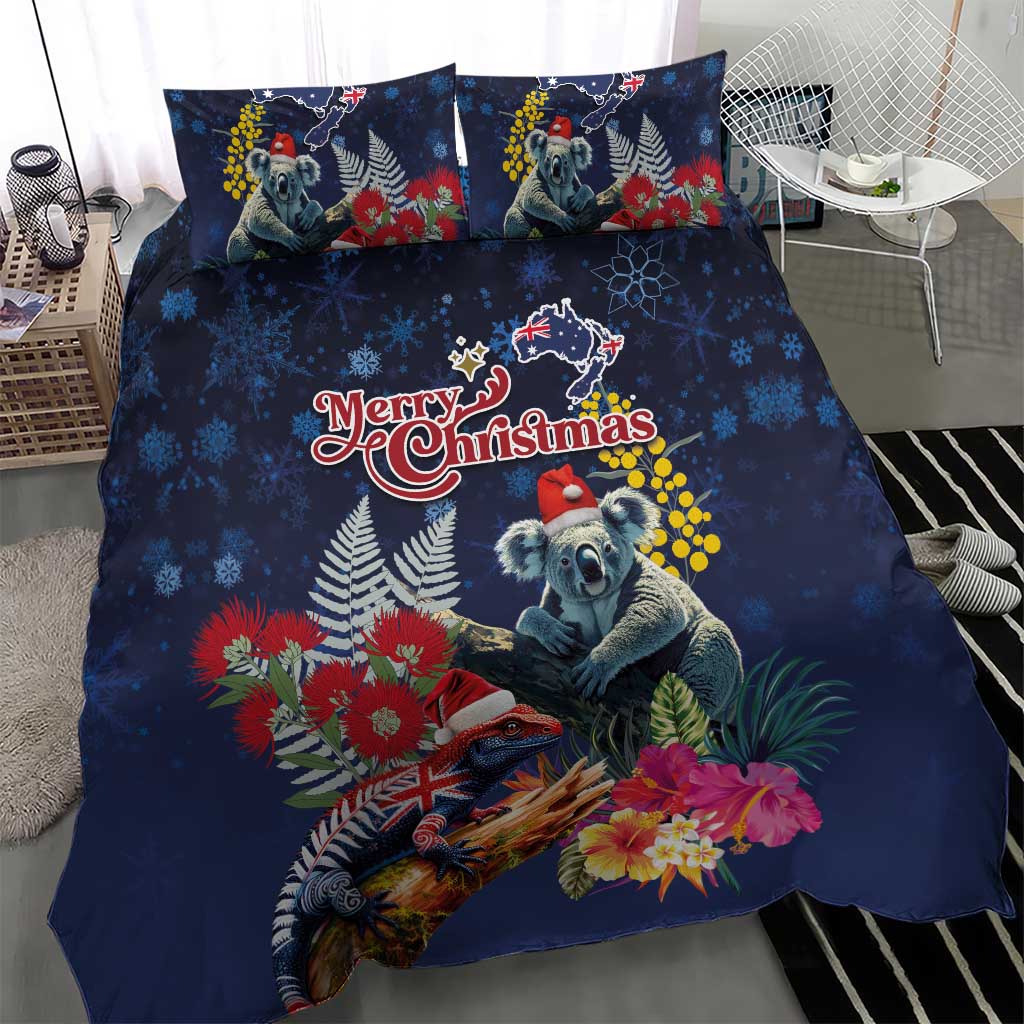 Australia and New Zealand Bedding Set Merry Christmas-Tuatara and Koala with Plants Xmas Style LT03 - Polynesian Pride