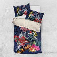 Australia and New Zealand Bedding Set Merry Christmas-Tuatara and Koala with Plants Xmas Style LT03 US Twin 172cm x 218cm Navy - Polynesian Pride