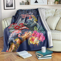 Australia and New Zealand Blanket Merry Christmas-Tuatara and Koala with Plants Xmas Style LT03 Navy - Polynesian Pride