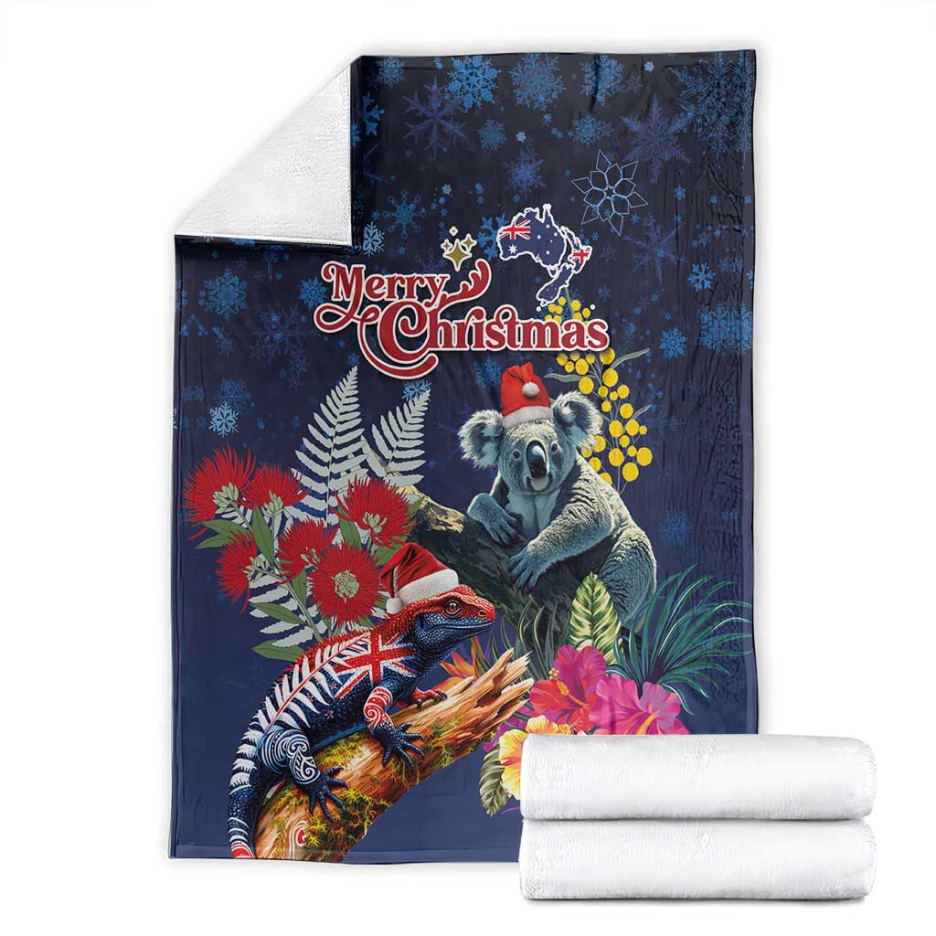 Australia and New Zealand Blanket Merry Christmas-Tuatara and Koala with Plants Xmas Style LT03 - Polynesian Pride