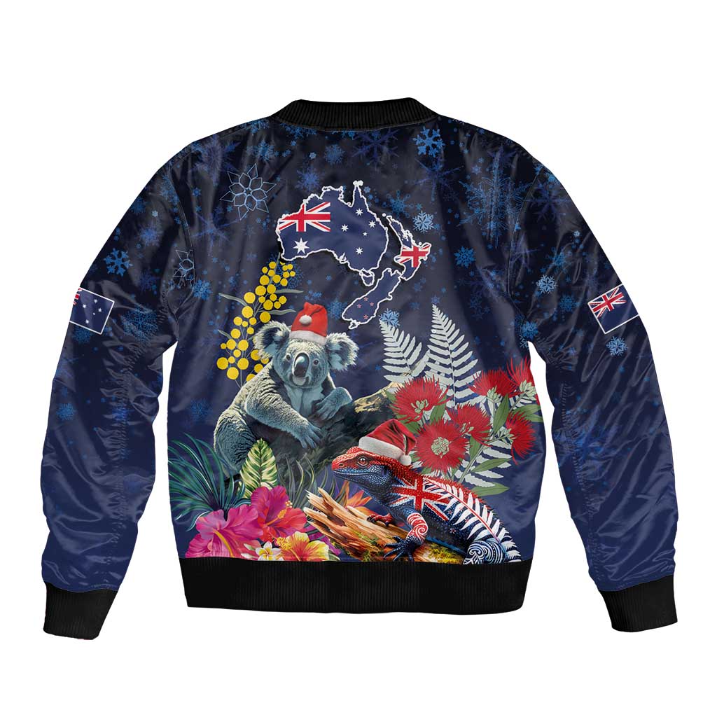 Australia and New Zealand Bomber Jacket Merry Christmas-Tuatara and Koala with Plants Xmas Style LT03 - Polynesian Pride