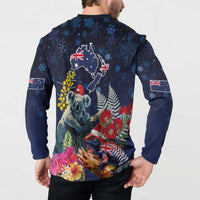Australia and New Zealand Button Sweatshirt Merry Christmas-Tuatara and Koala with Plants Xmas Style