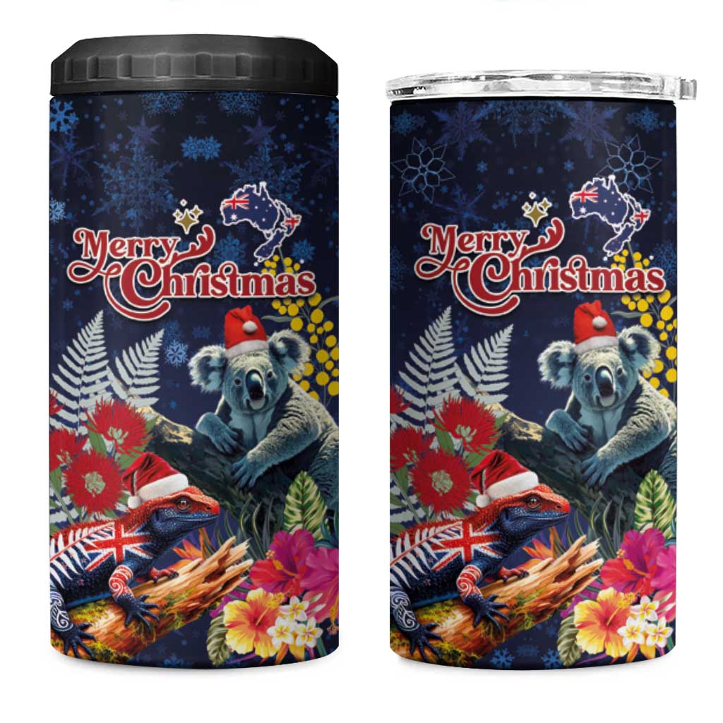 Australia and New Zealand 4 in 1 Can Cooler Tumbler Merry Christmas-Tuatara and Koala with Plants Xmas Style LT03 One Size: 16 oz Navy - Polynesian Pride