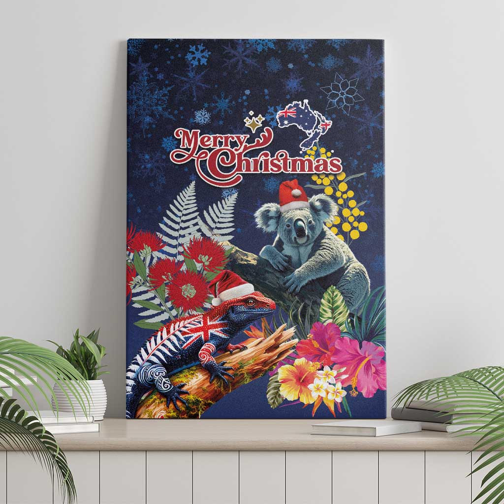 Australia and New Zealand Canvas Wall Art Merry Christmas-Tuatara and Koala with Plants Xmas Style LT03 - Polynesian Pride