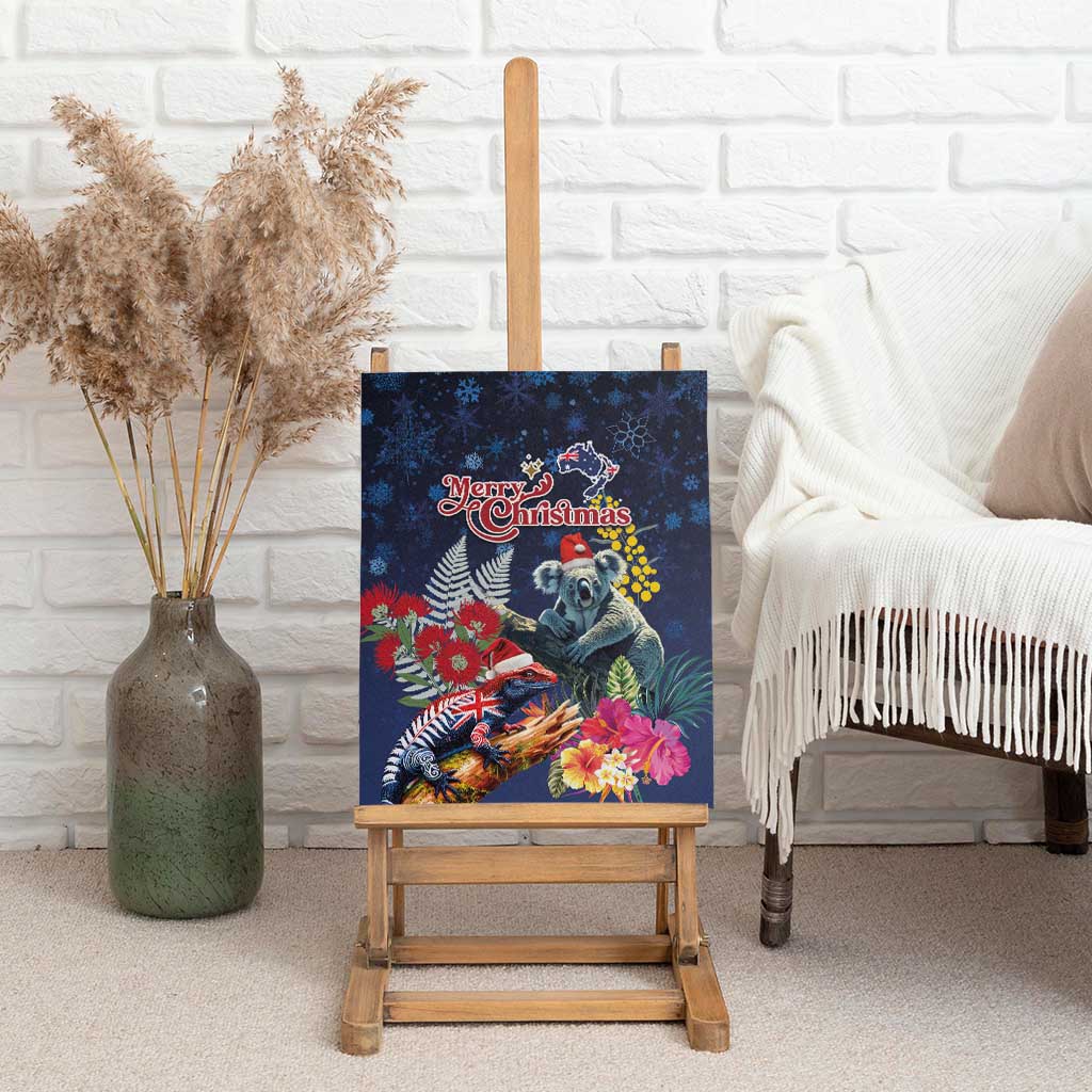 Australia and New Zealand Canvas Wall Art Merry Christmas-Tuatara and Koala with Plants Xmas Style LT03 - Polynesian Pride