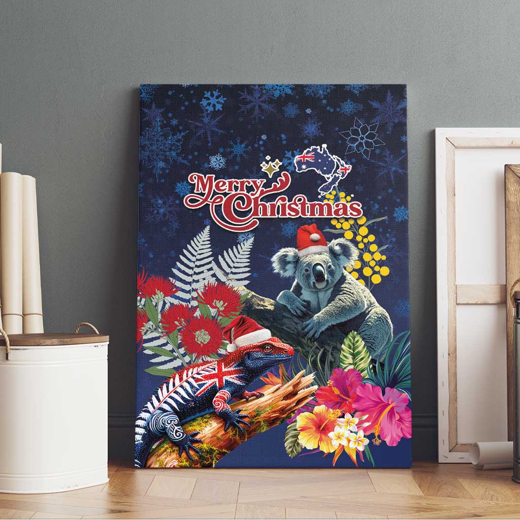 Australia and New Zealand Canvas Wall Art Merry Christmas-Tuatara and Koala with Plants Xmas Style LT03 - Polynesian Pride