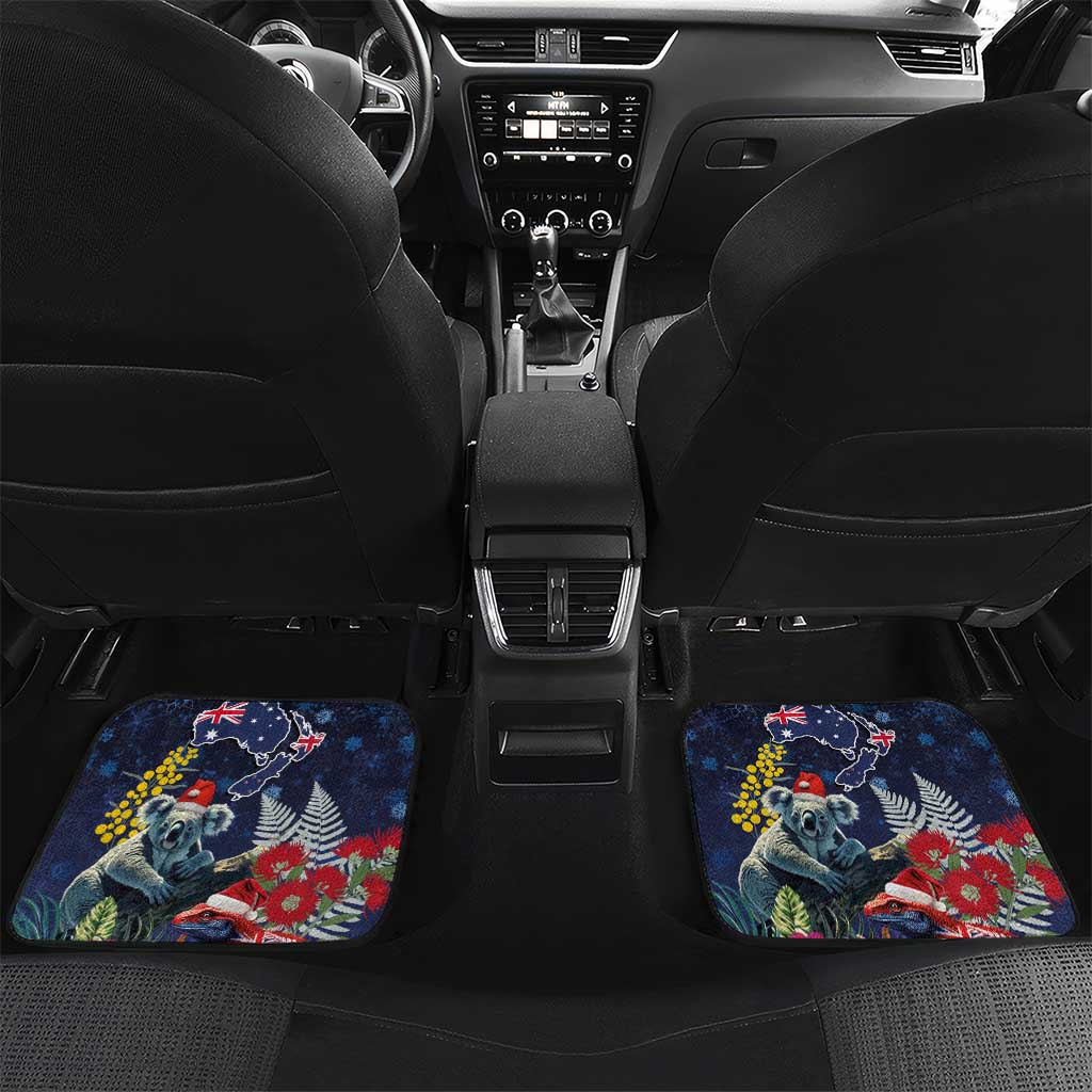 Australia and New Zealand Car Mats Merry Christmas-Tuatara and Koala with Plants Xmas Style LT03 Set 2pcs - Back Navy - Polynesian Pride