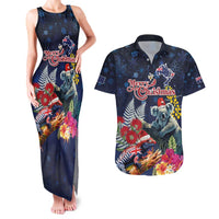 Australia and New Zealand Couples Matching Tank Maxi Dress and Hawaiian Shirt Merry Christmas-Tuatara and Koala with Plants Xmas Style LT03 Navy - Polynesian Pride