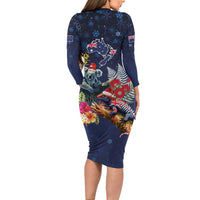 Australia and New Zealand Family Matching Long Sleeve Bodycon Dress and Hawaiian Shirt Merry Christmas-Tuatara and Koala with Plants Xmas Style LT03 - Polynesian Pride