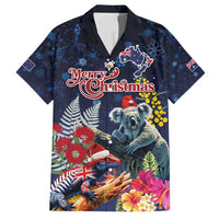 Australia and New Zealand Family Matching Off Shoulder Short Dress and Hawaiian Shirt Merry Christmas-Tuatara and Koala with Plants Xmas Style LT03 Dad's Shirt - Short Sleeve Navy - Polynesian Pride