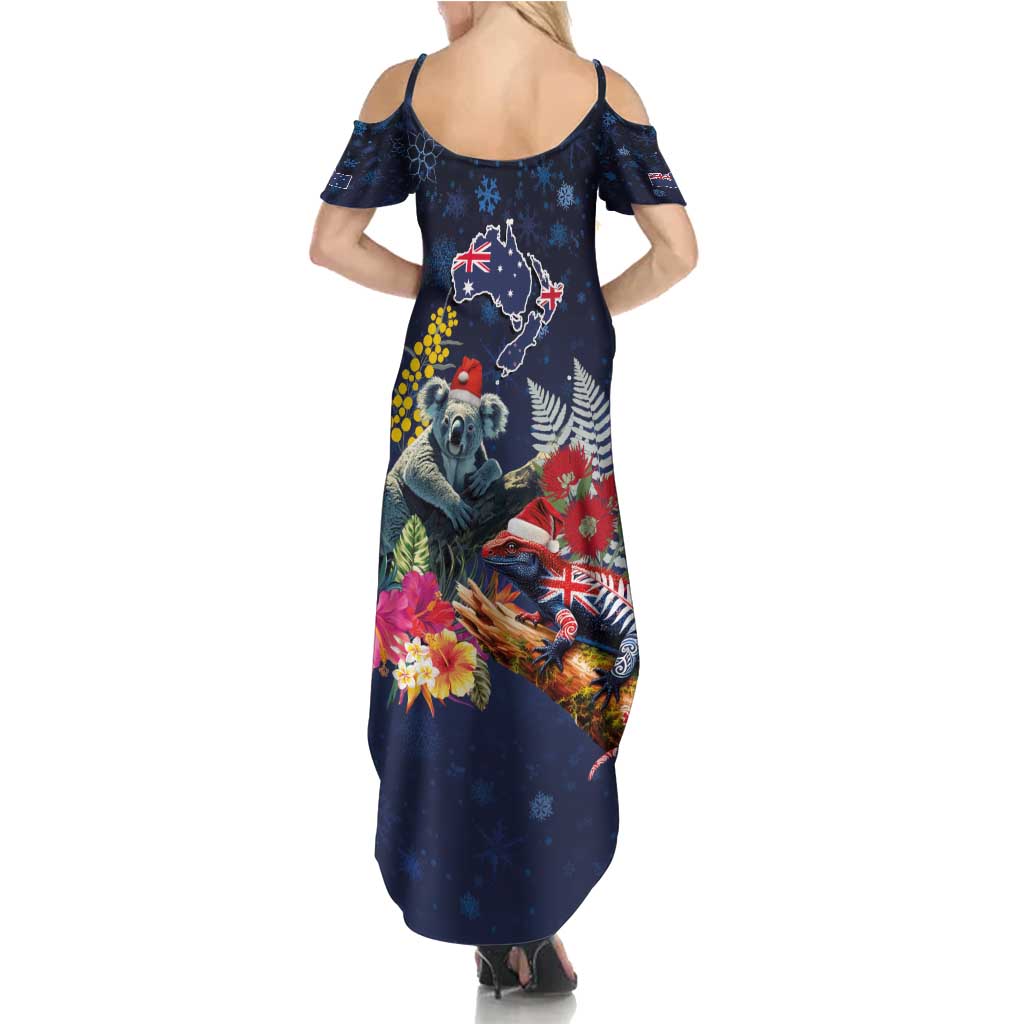 Australia and New Zealand Family Matching Summer Maxi Dress and Hawaiian Shirt Merry Christmas-Tuatara and Koala with Plants Xmas Style LT03 - Polynesian Pride