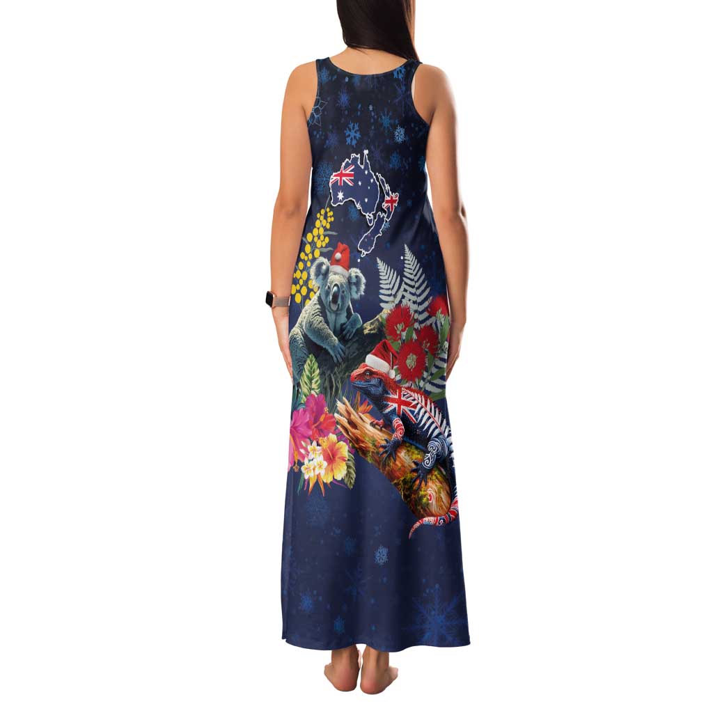 Australia and New Zealand Family Matching Tank Maxi Dress and Hawaiian Shirt Merry Christmas-Tuatara and Koala with Plants Xmas Style LT03 - Polynesian Pride
