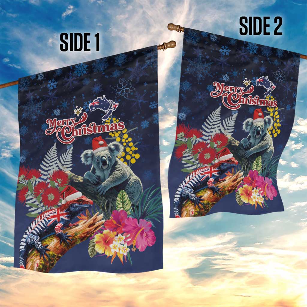 Australia and New Zealand Garden Flag Merry Christmas-Tuatara and Koala with Plants Xmas Style LT03 - Polynesian Pride