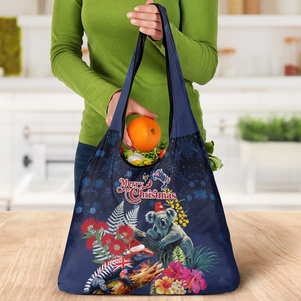 Australia and New Zealand Grocery Bag Merry Christmas-Tuatara and Koala with Plants Xmas Style LT03 - Polynesian Pride