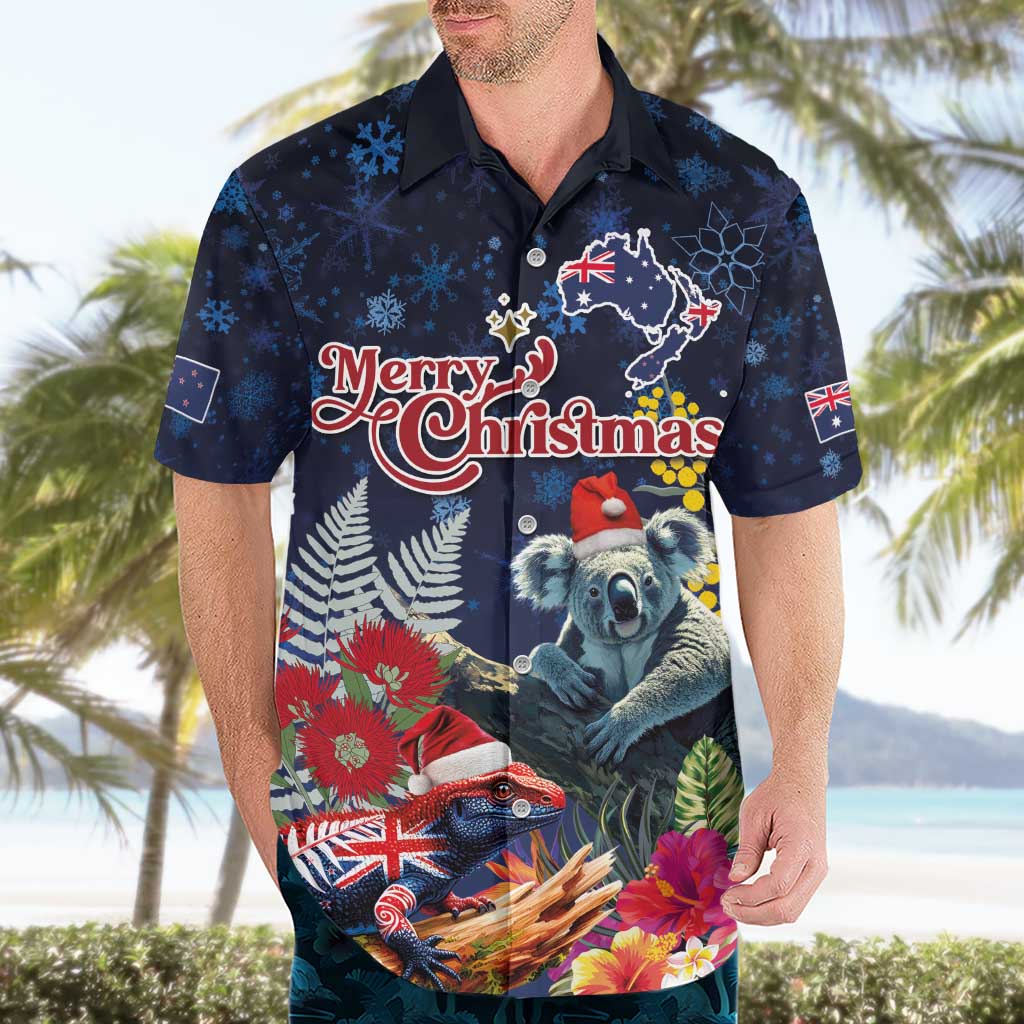Australia and New Zealand Hawaiian Shirt Merry Christmas-Tuatara and Koala with Plants Xmas Style LT03 - Polynesian Pride