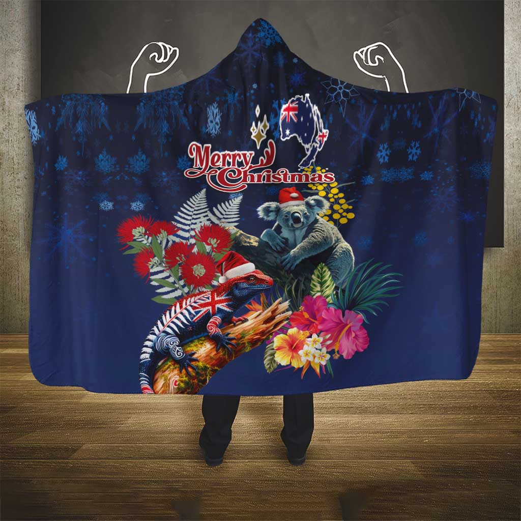 Australia and New Zealand Hooded Blanket Merry Christmas-Tuatara and Koala with Plants Xmas Style LT03 - Polynesian Pride