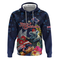 Australia and New Zealand Hoodie Merry Christmas-Tuatara and Koala with Plants Xmas Style LT03 Pullover Hoodie Navy - Polynesian Pride