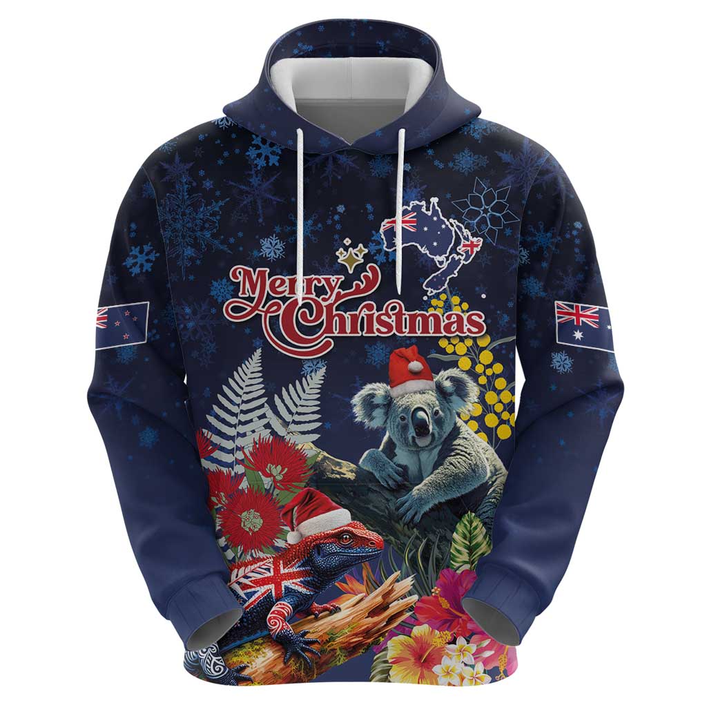 Australia and New Zealand Hoodie Merry Christmas-Tuatara and Koala with Plants Xmas Style LT03 - Polynesian Pride