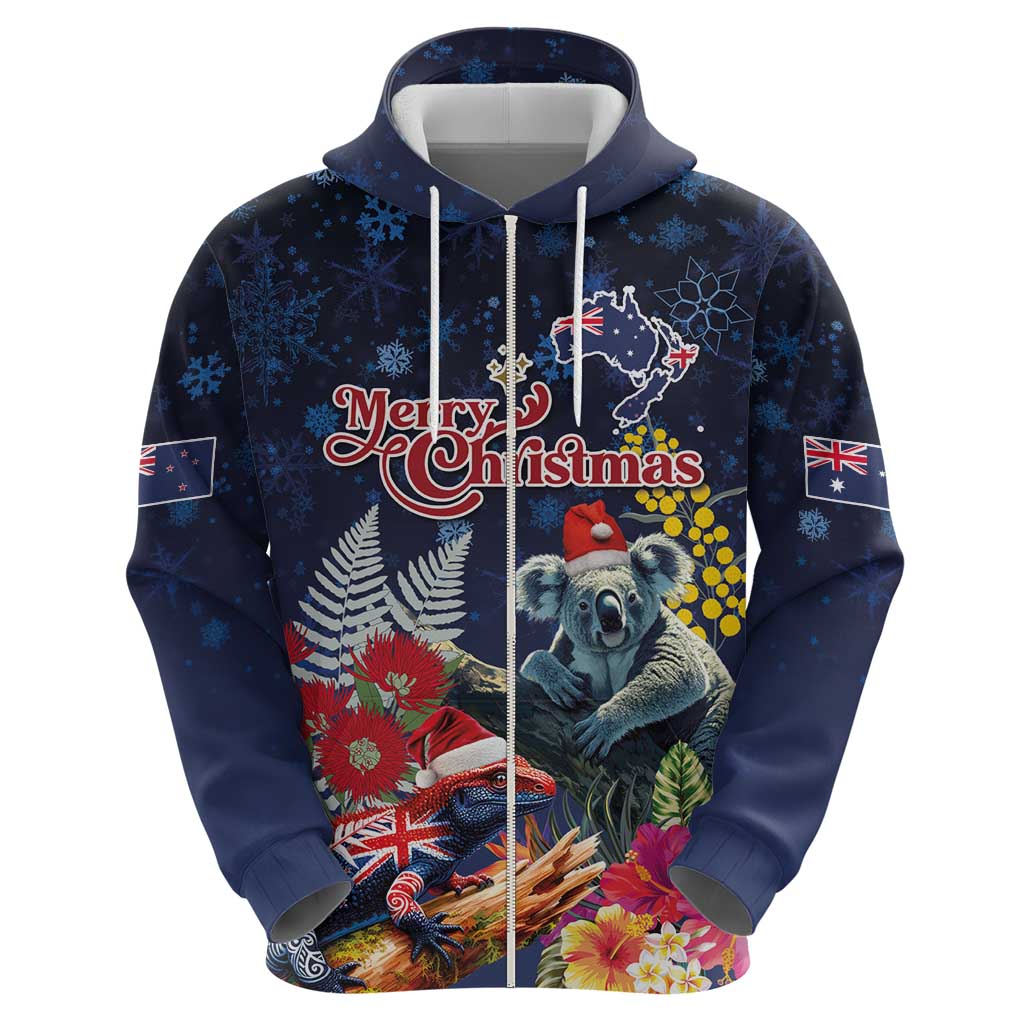 Australia and New Zealand Hoodie Merry Christmas-Tuatara and Koala with Plants Xmas Style LT03 - Polynesian Pride