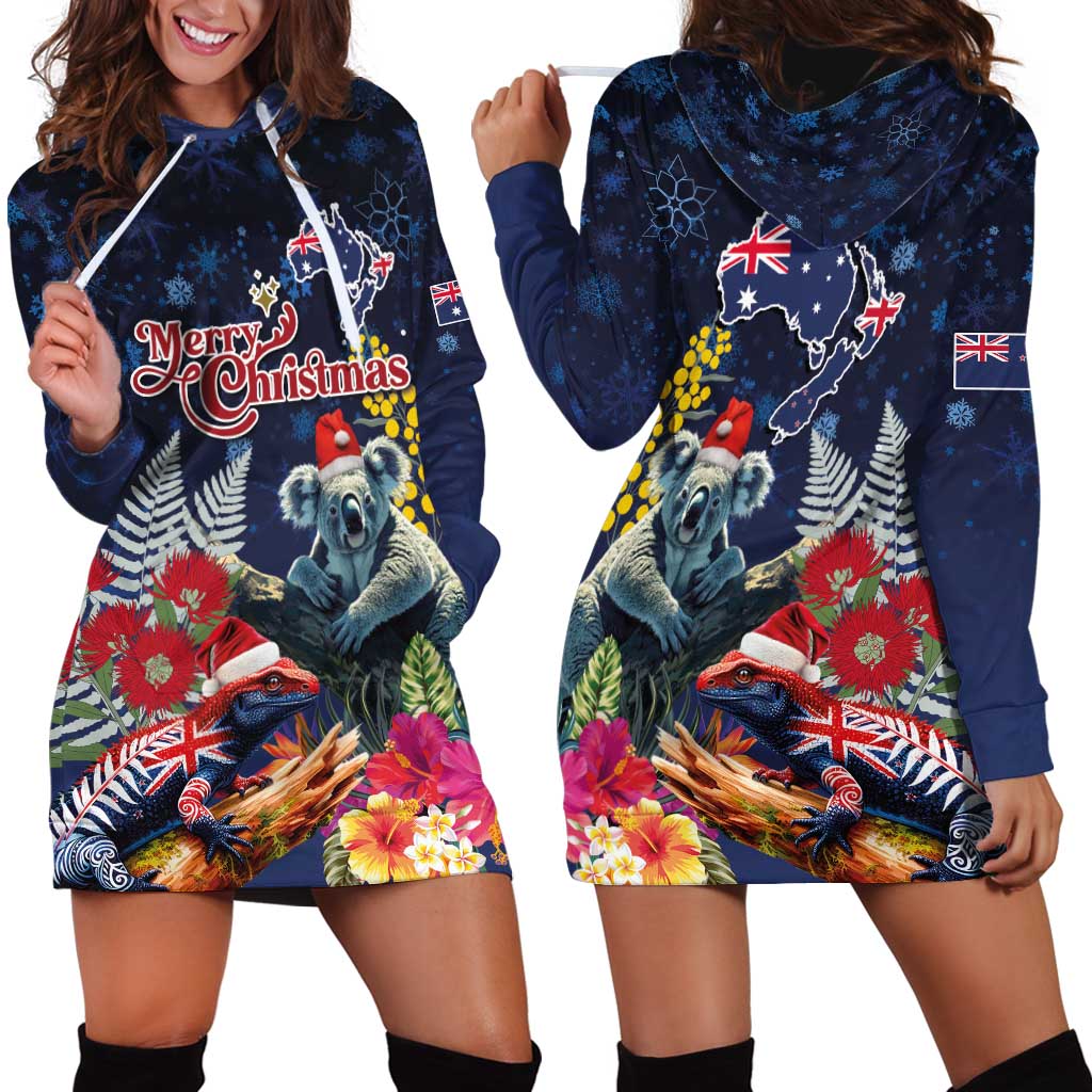 Australia and New Zealand Hoodie Dress Merry Christmas-Tuatara and Koala with Plants Xmas Style LT03 - Polynesian Pride