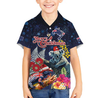Australia and New Zealand Kid Hawaiian Shirt Merry Christmas-Tuatara and Koala with Plants Xmas Style LT03 Kid Navy - Polynesian Pride