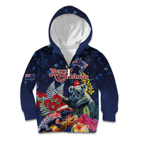Australia and New Zealand Kid Hoodie Merry Christmas-Tuatara and Koala with Plants Xmas Style LT03 Zip Hoodie Navy - Polynesian Pride