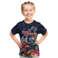 Australia and New Zealand Kid T Shirt Merry Christmas-Tuatara and Koala with Plants Xmas Style LT03 Navy - Polynesian Pride