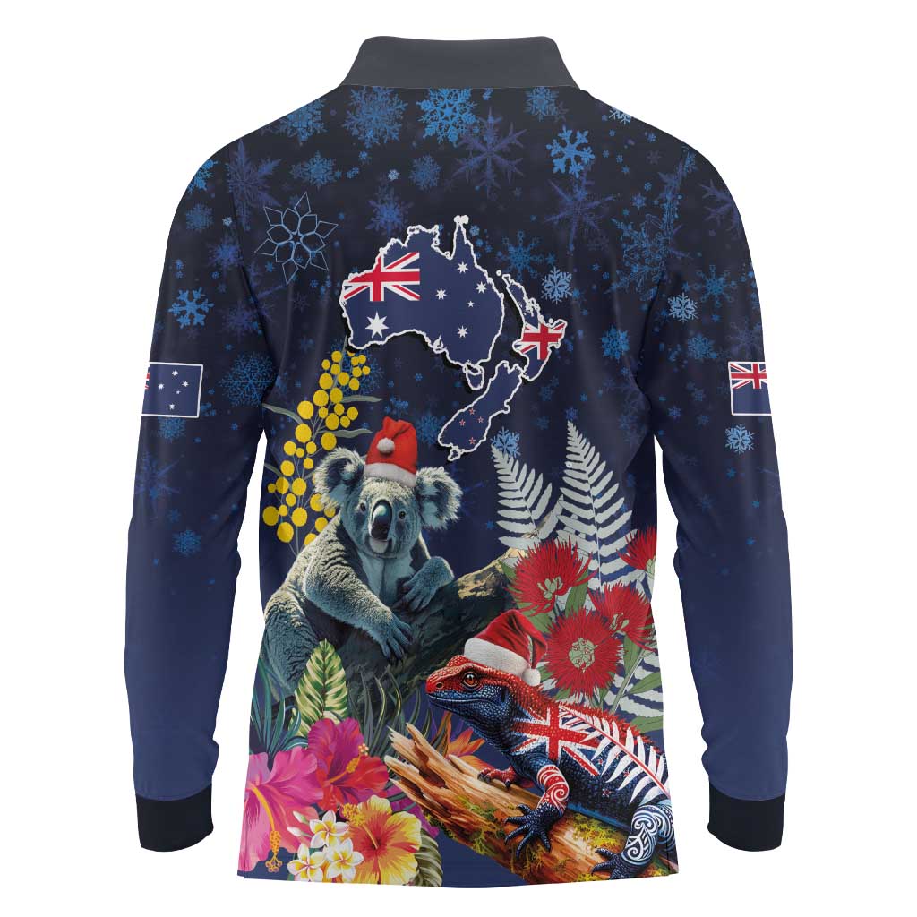 Australia and New Zealand Long Sleeve Polo Shirt Merry Christmas-Tuatara and Koala with Plants Xmas Style LT03 - Polynesian Pride