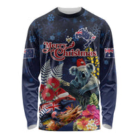 Australia and New Zealand Long Sleeve Shirt Merry Christmas-Tuatara and Koala with Plants Xmas Style LT03 Unisex Navy - Polynesian Pride