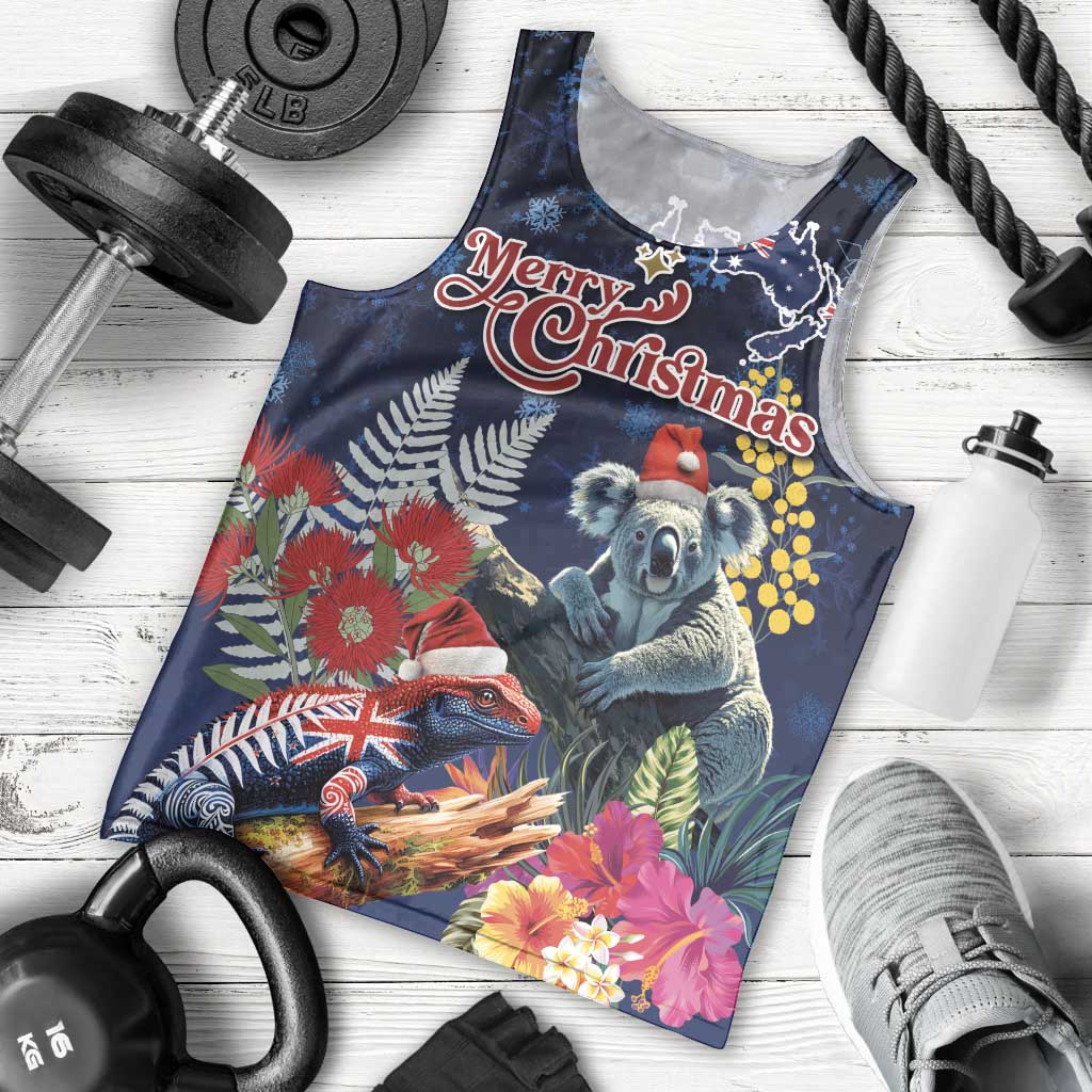 Australia and New Zealand Men Tank Top Merry Christmas-Tuatara and Koala with Plants Xmas Style LT03 - Polynesian Pride