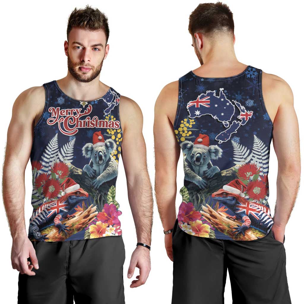 Australia and New Zealand Men Tank Top Merry Christmas-Tuatara and Koala with Plants Xmas Style LT03 - Polynesian Pride